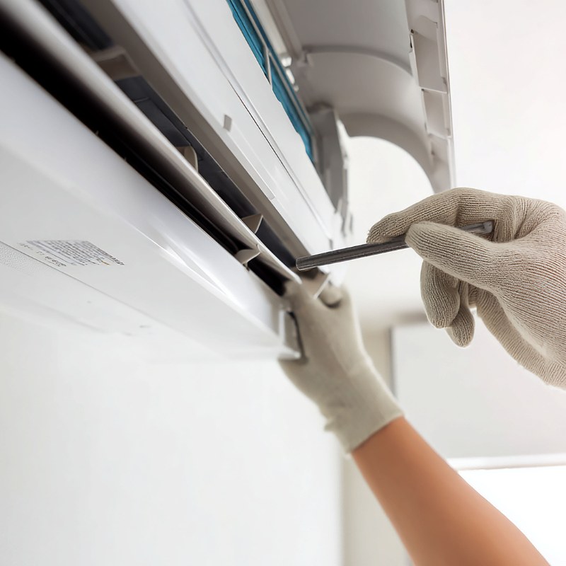 hvac technician repairing split system air conditioner