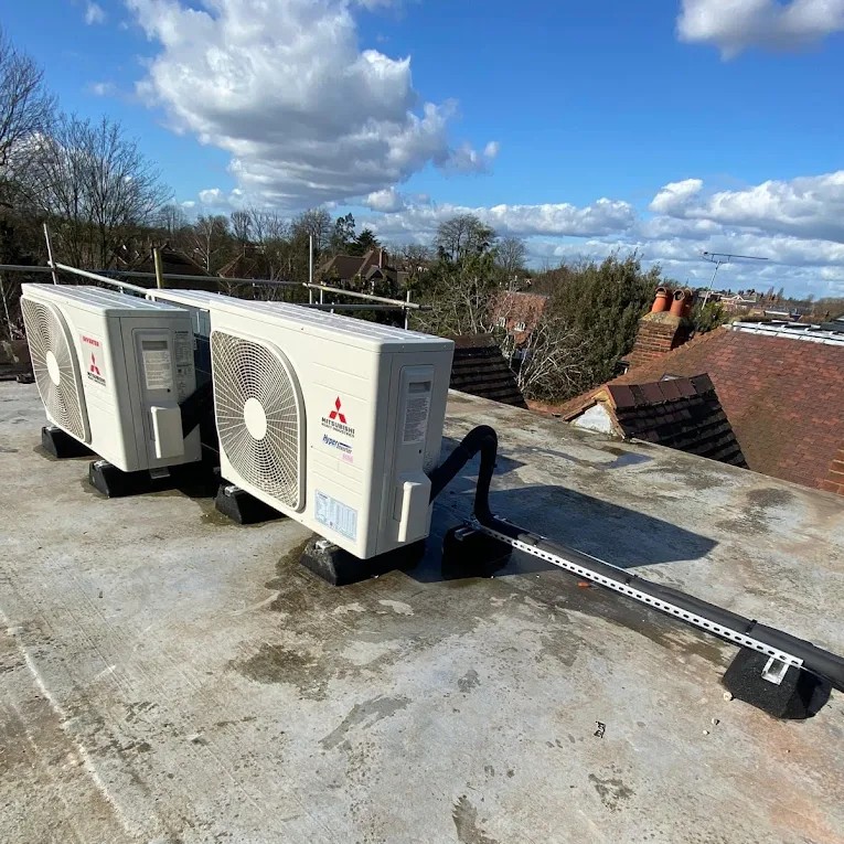 mistubishi air conditioners outdoor units on roof